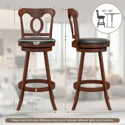 Set of 2 24/30 Inch Swivel Bar Stools with Footrest-30 inches