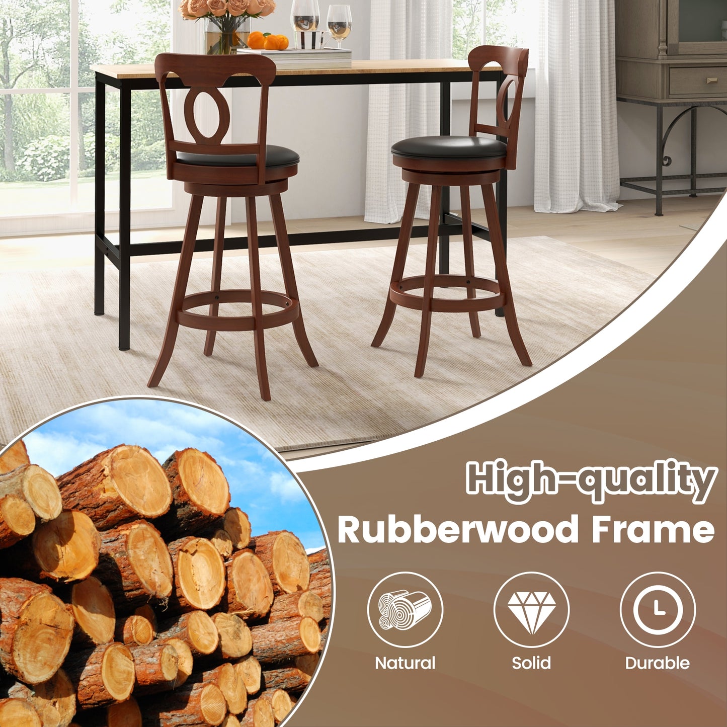 Set of 2 24/30 Inch Swivel Bar Stools with Footrest-30 inches