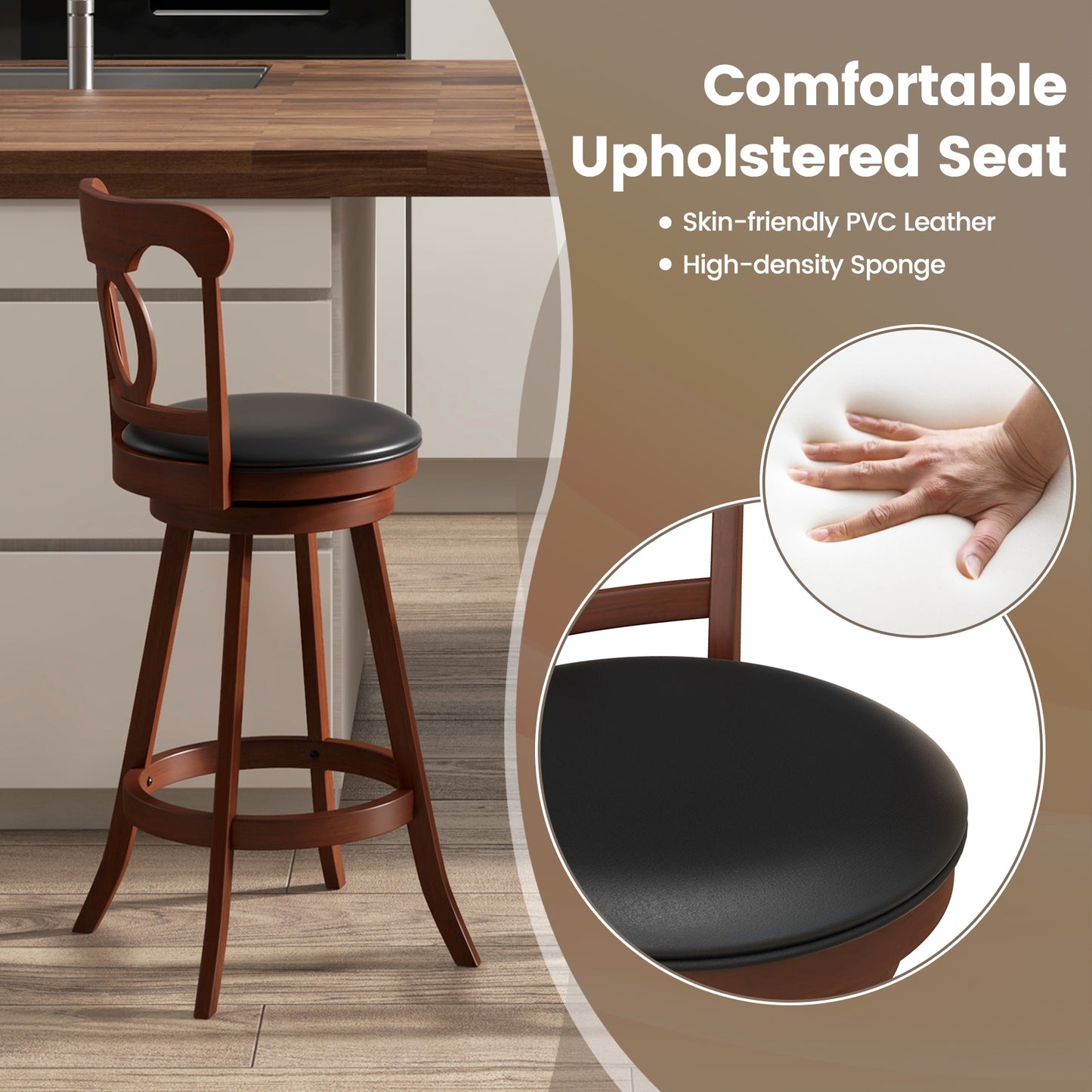Set of 2 24/30 Inch Swivel Bar Stools with Footrest-30 inches