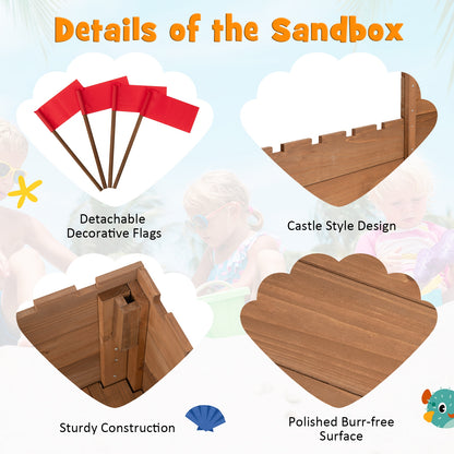 Kids Wooden Sandbox with Bottom Liner and Red Flags