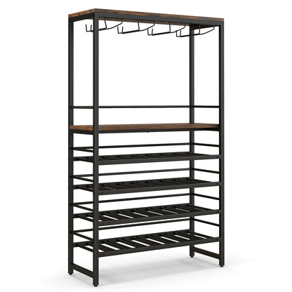 Freestanding Wine Bakers Rack with 4-Tier Wine Storage and 4 Rows of Stemware Racks