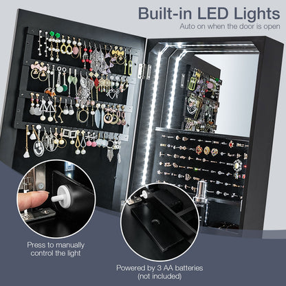 Freestanding Full Length LED Mirrored Jewelry Armoire with 6 Drawers-Black