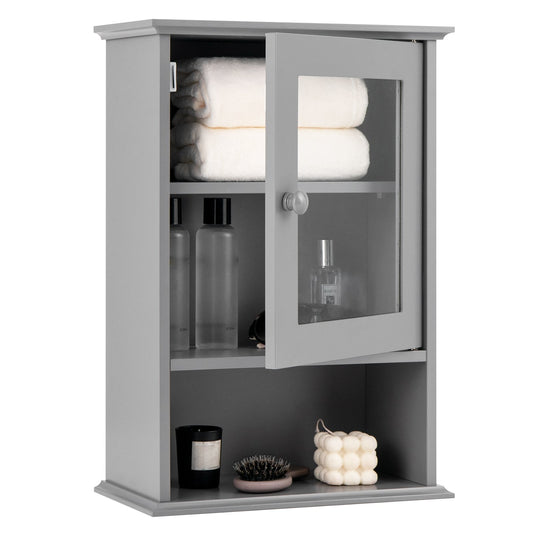 Bathroom Wall Mounted Adjustable Hanging Storage Medicine Cabinet-Gray
