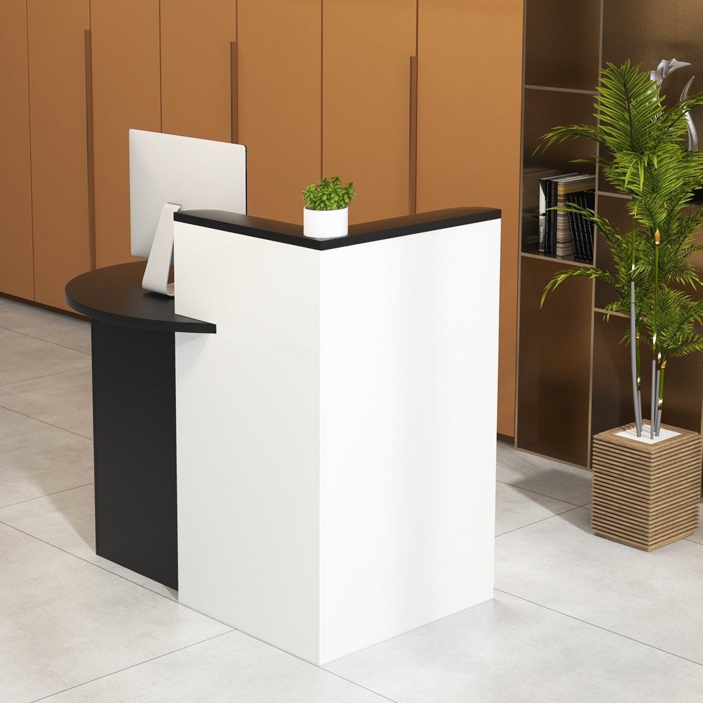 Reception Office Desk with Open Shelf and Lockable Drawer-Black