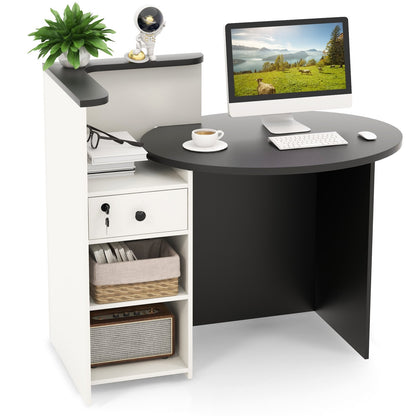 Reception Office Desk with Open Shelf and Lockable Drawer-Black