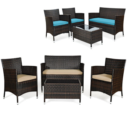 4 Pieces Comfortable Outdoor Rattan Sofa Set with Glass Coffee Table-Beige and Gray
