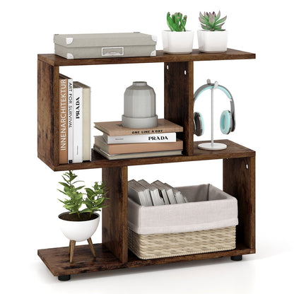 24 Inch 3-Tier Geometric Bookshelf with Thick Foot Pads-Black