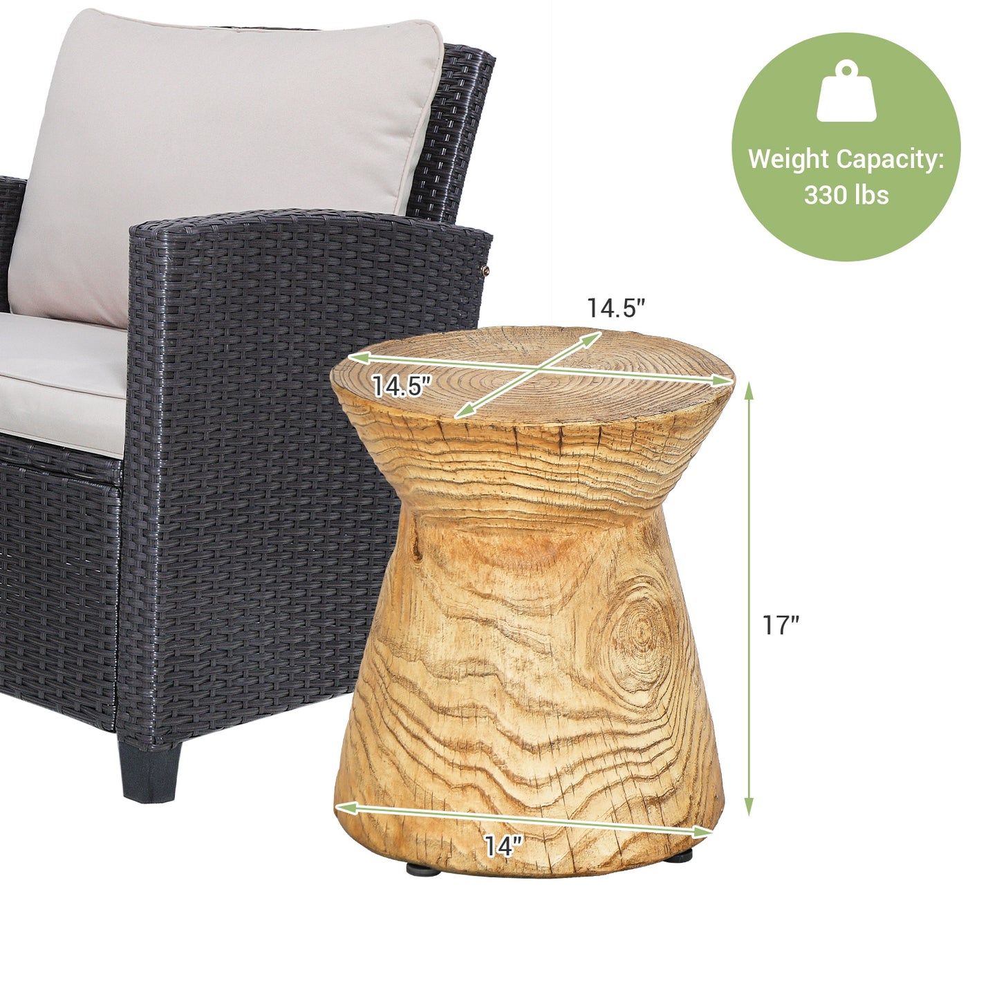 Weather Resident Rock End Table with Wood Grain for Living Room