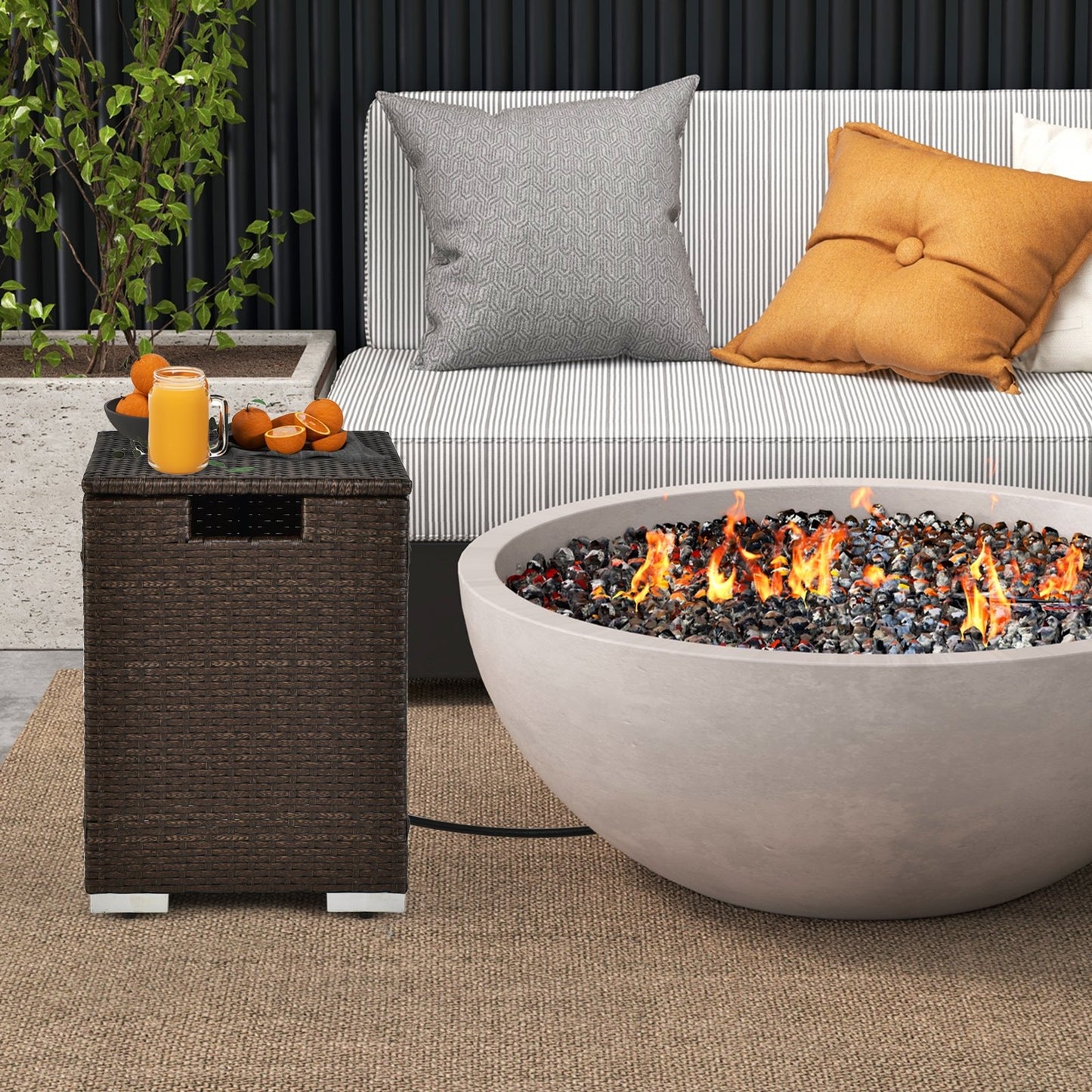2-in-1 Patio Rattan Gas Propane Tank Cover for 20 lbs Propane Tanks-Black