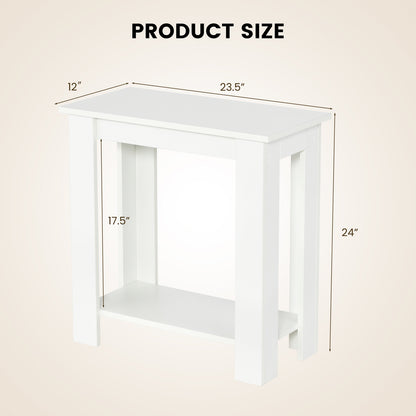 2-Tier Modern Compact End Table with Storage Shelf-White