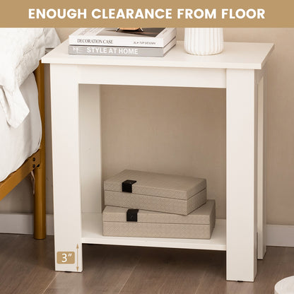 2-Tier Modern Compact End Table with Storage Shelf-White