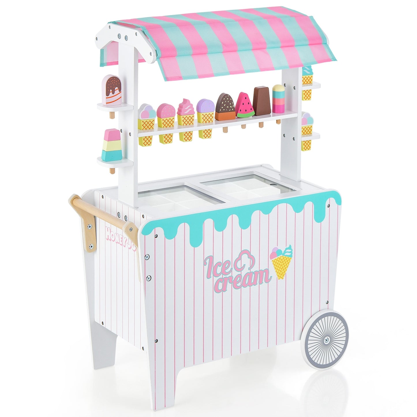 Kids Ice Cream Cart Playset with Display Rack and Accessories