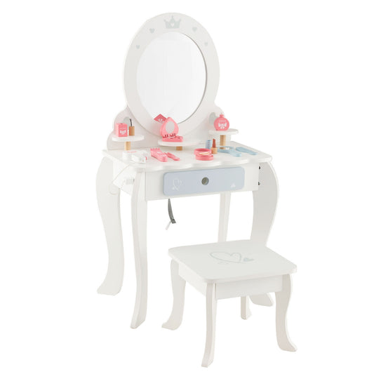 Kids 2-in-1 Princess Makeup Table and Chair Set with Removable Mirror-White