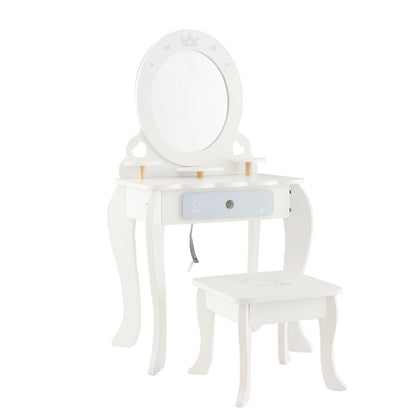 Kids 2-in-1 Princess Makeup Table and Chair Set with Removable Mirror-White