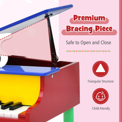 30-Key Wood Toy Kids Grand Piano with Bench and Music Rack-Multicolor