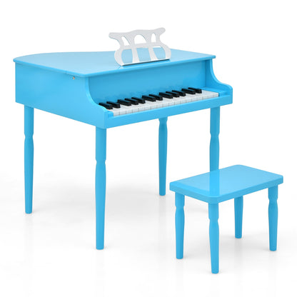 30-Key Wood Toy Kids Grand Piano with Bench and Music Rack-Blue