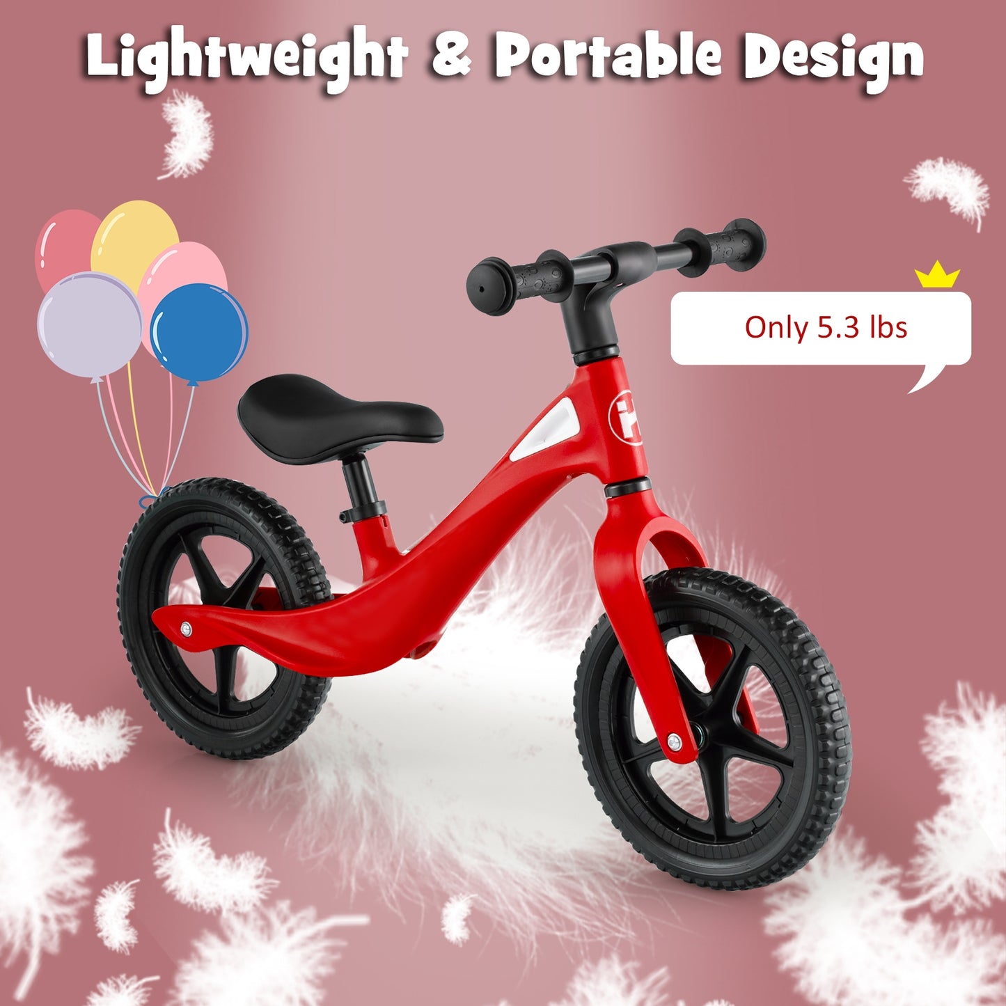 Kids Balance Bike with Rotatable Handlebar and Adjustable Seat Height-Red