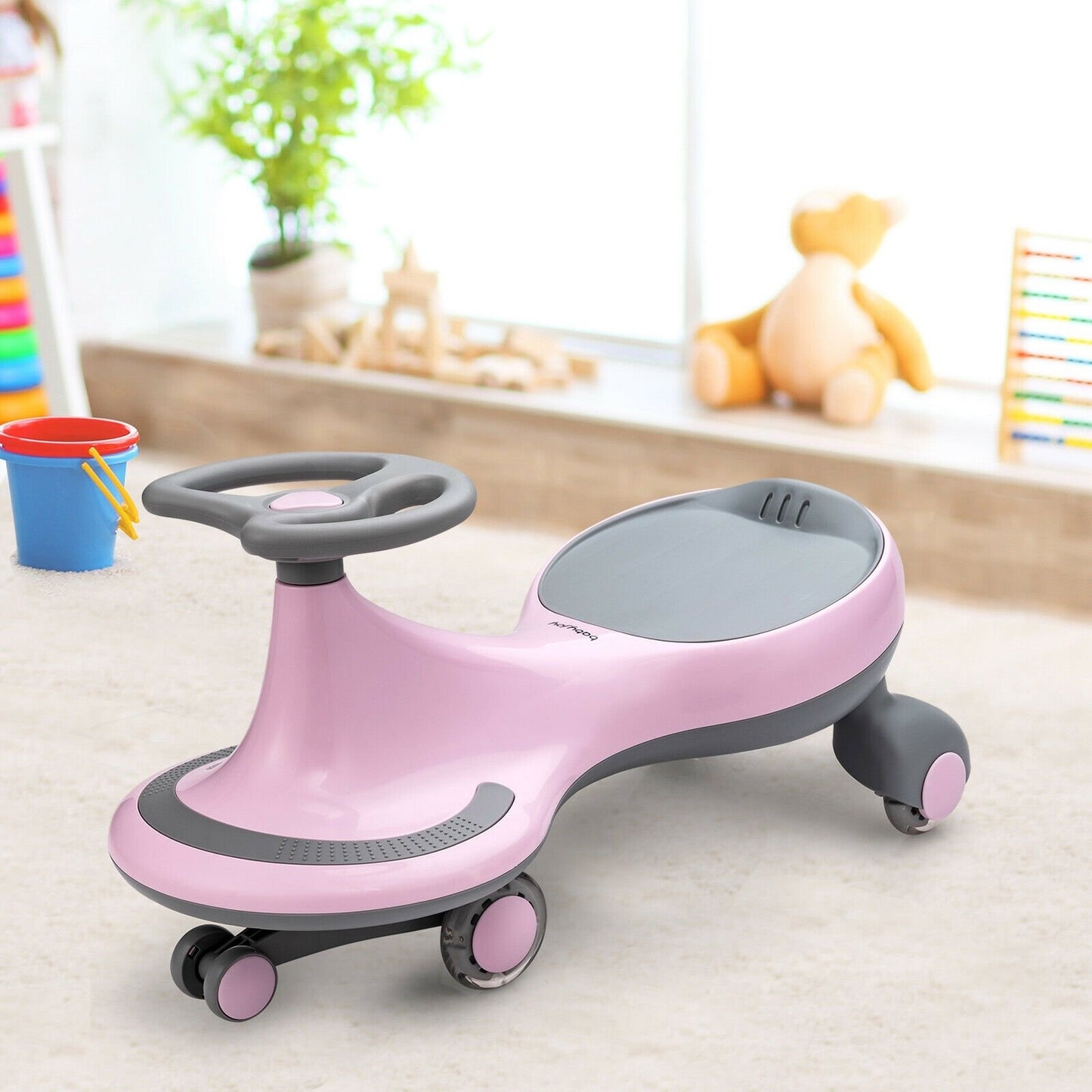 Wiggle Car Ride-on Toy with Flashing Wheels-Blue