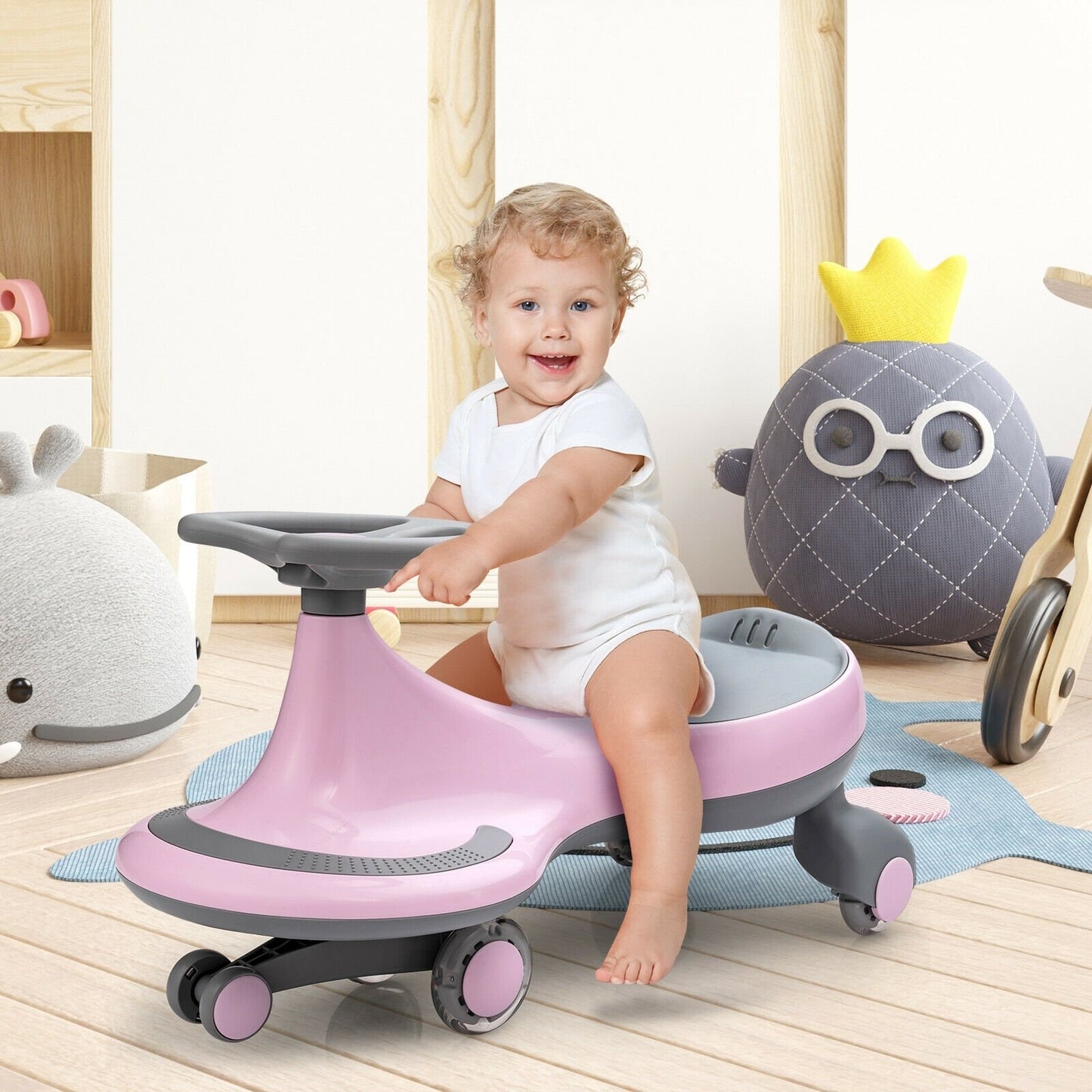 Wiggle Car Ride-on Toy with Flashing Wheels-Blue