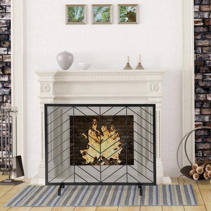 38 x 31 Inch Single Panel Fireplace Screen-Black