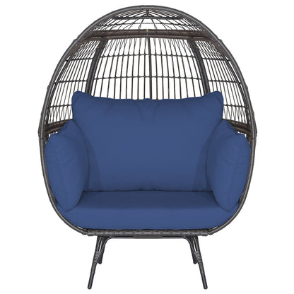 Oversized Indoor Wicker Egg Chair with Sturdy Metal Frame for Patio-Black