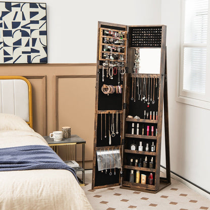 Standing Lockable Jewelry Storage Organizer with Full-Length Mirror-Black