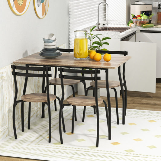 5 Pieces Dining Table Set with Wood and Metal Frame-Natural