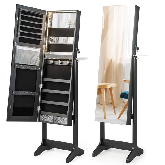 Freestanding Jewelry Cabinet with Full Length Mirror-Black