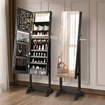 Freestanding Jewelry Cabinet with Full Length Mirror-Black