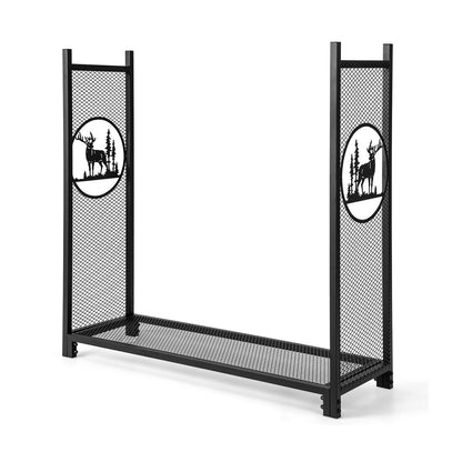 4 feet firewood rack stand with mesh sides for outdoor log storage, durable metal construction for outdoor heating.