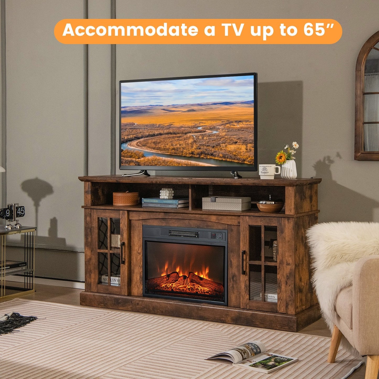 Fireplace TV Stand with 1400W Electric Fireplace-Black