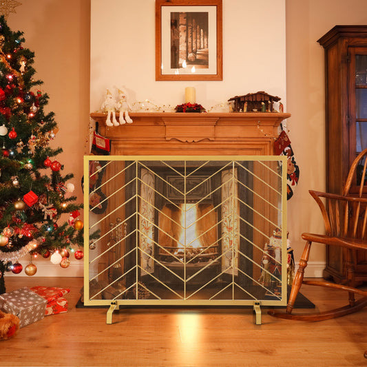 38 x 31 Inch Single Panel Fireplace Screen-Golden