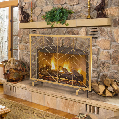 38 x 31 Inch Single Panel Fireplace Screen-Golden