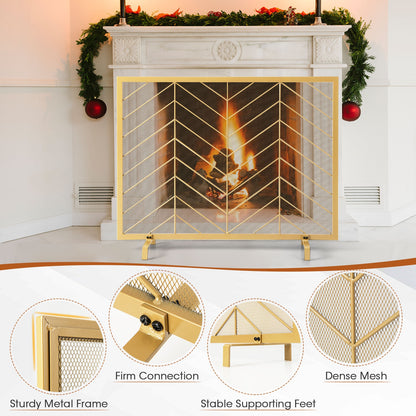 38 x 31 Inch Single Panel Fireplace Screen-Golden