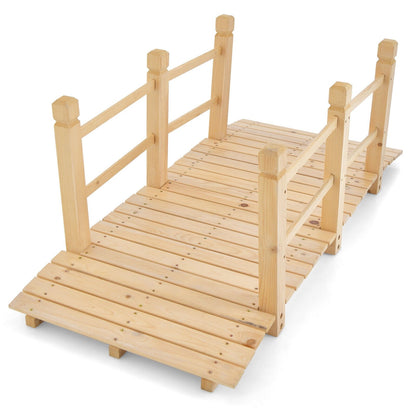 5 Feet Wooden Garden Bridge with Safety Rails-Brown
