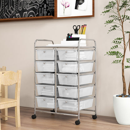 10-Drawer Rolling Storage Cart-Beige & Gray