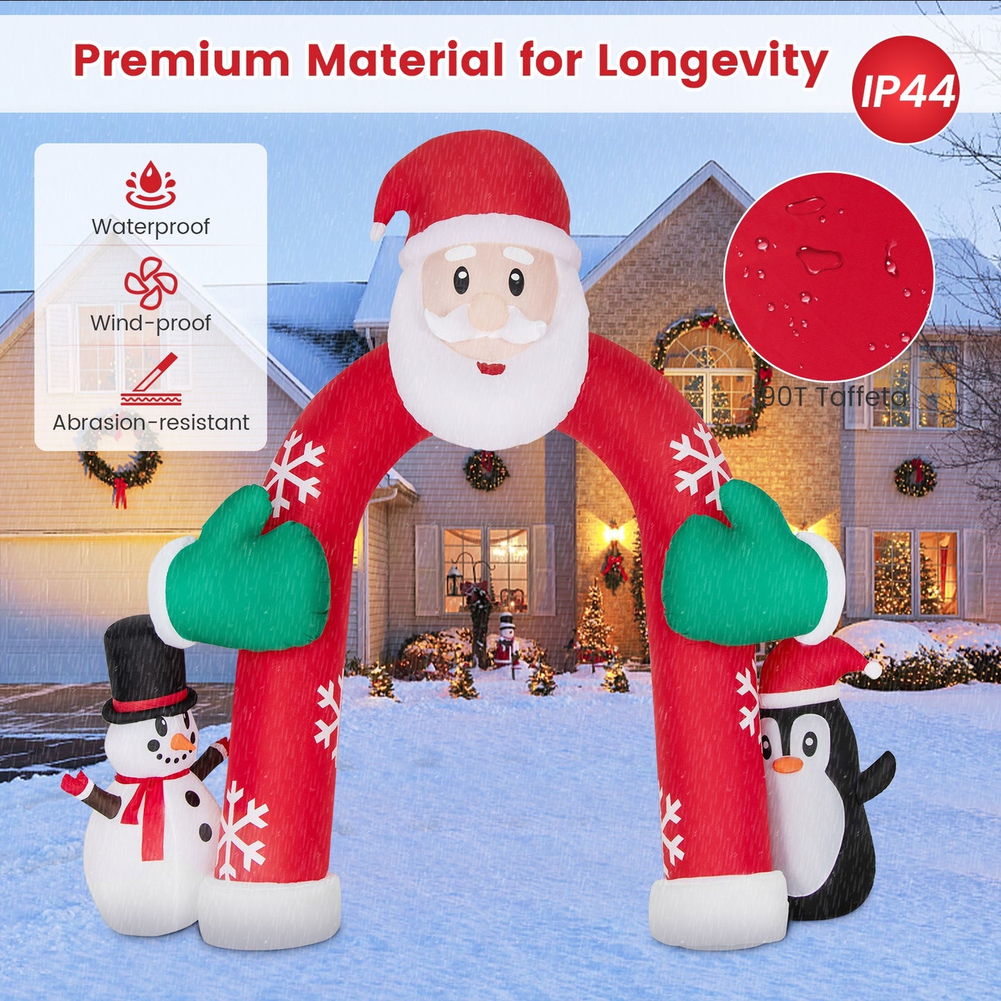 10 Feet Lighted Christmas Inflatable Archway with Snowman and Penguin