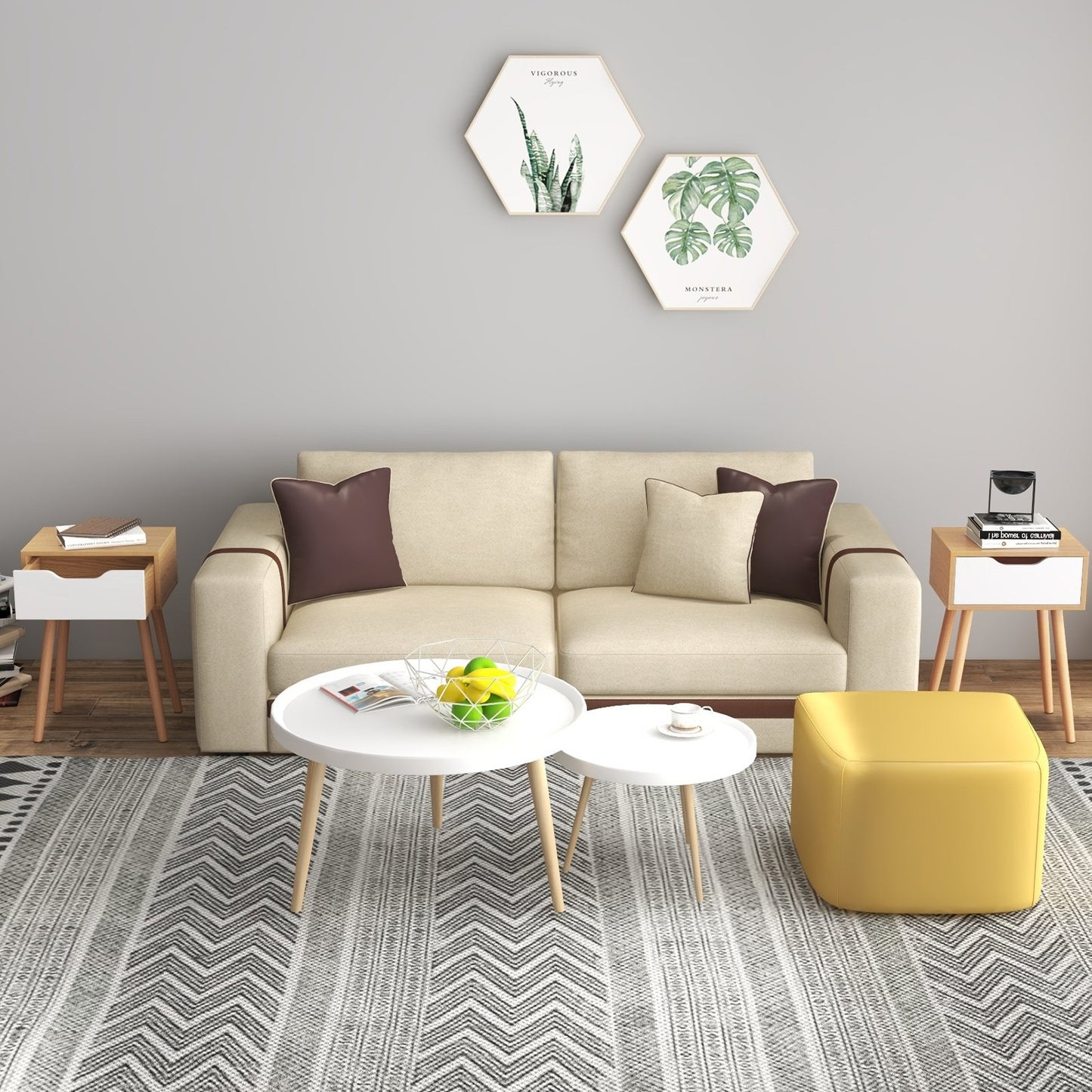 Set of 1/2 Modern Nightstand with Storage Drawer for Bedroom Living Room-2 Pieces