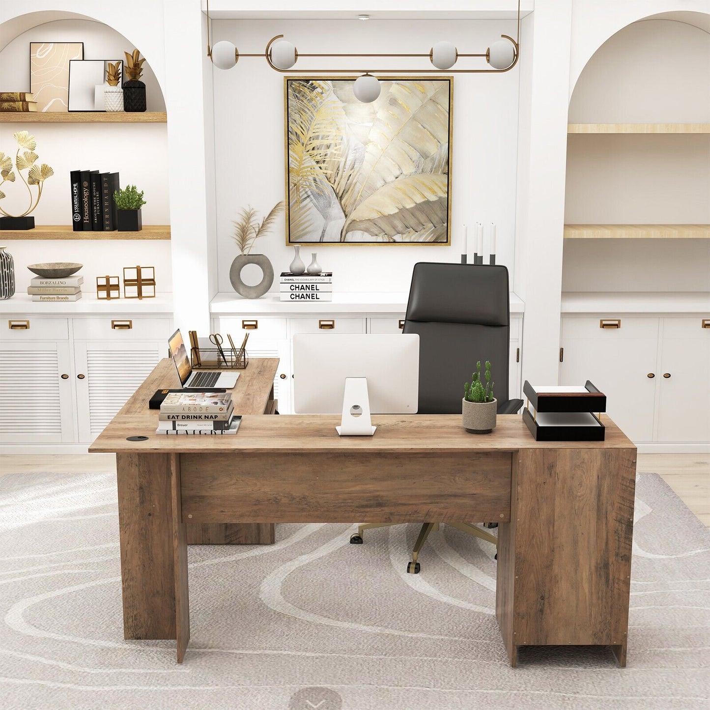 66 Inch L-Shaped Computer Desk-Oak