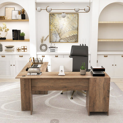 66 Inch L-Shaped Computer Desk-Oak