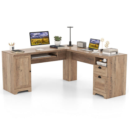 66 Inch L-Shaped Computer Desk-Oak