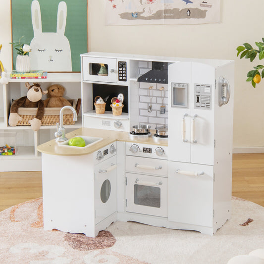 Wooden Kid's Corner Kitchen Playset with Stove for Toddlers-Natural