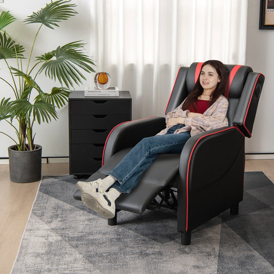 PU Leather Massage Gaming Recliner Chair with Side Pockets-Red