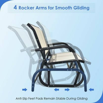 Swing Glider Chair 48 Inch Loveseat Rocker Lounge Backyard-Beige