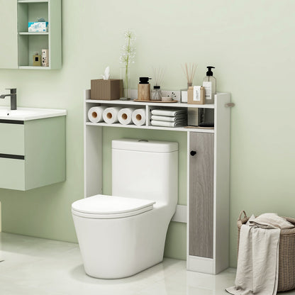 Bathroom Over the Toilet Floor Storage Organizer with Adjustable Shelves-Black
