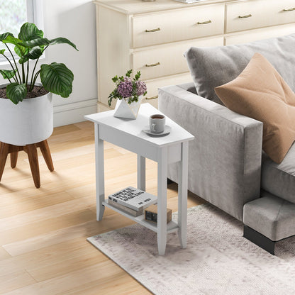 2-Tier Wedge Narrow End Table with Storage Shelf and Solid Wood Legs-Espresso
