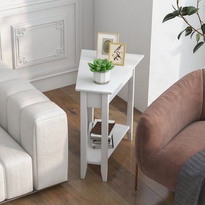 2-Tier Wedge Narrow End Table with Storage Shelf and Solid Wood Legs-Espresso