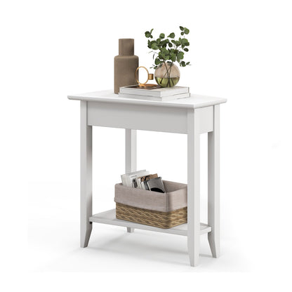 2-Tier Wedge Narrow End Table with Storage Shelf and Solid Wood Legs-Espresso