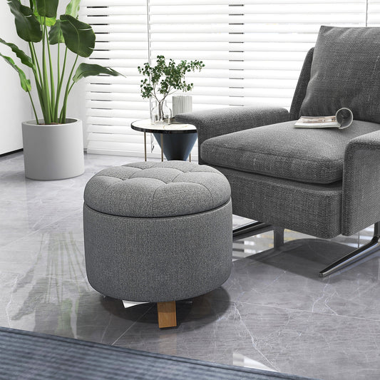 Upholstered Round Ottoman with Solid Rubber Feet-Gray
