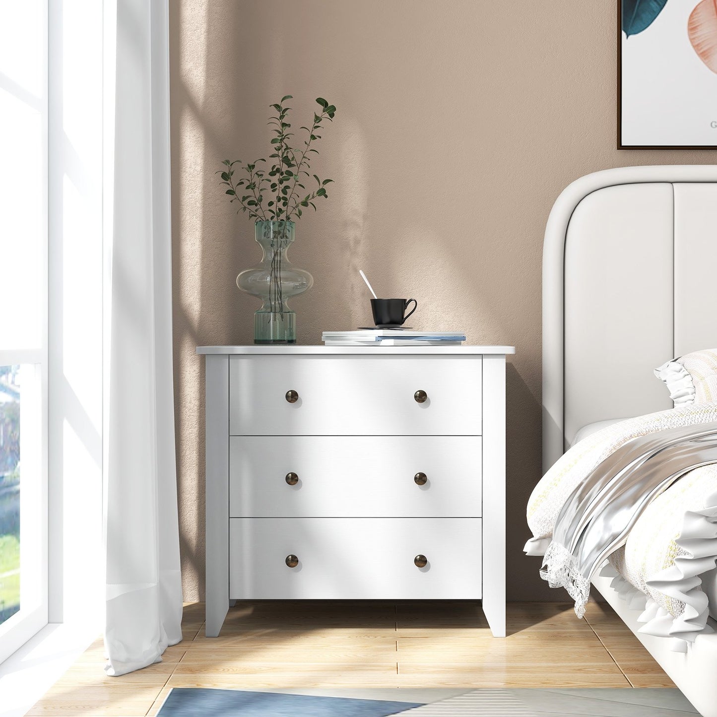 3 Drawer Dresser Chest of Drawers Bedside Table-Black